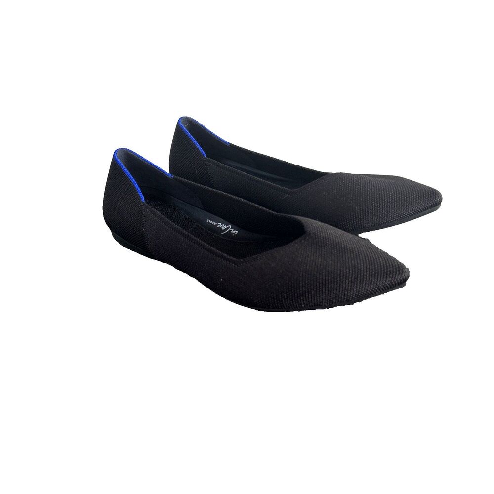 Rothy's The Point Womens Size 6 Black Blue Trim Ballet Flats Pointed Toe Shoes